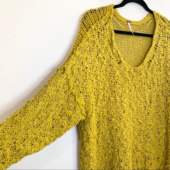 FREE PEOPLE Sunday Shore Cotton Blend Sweater Gold - Picture 3 of 12